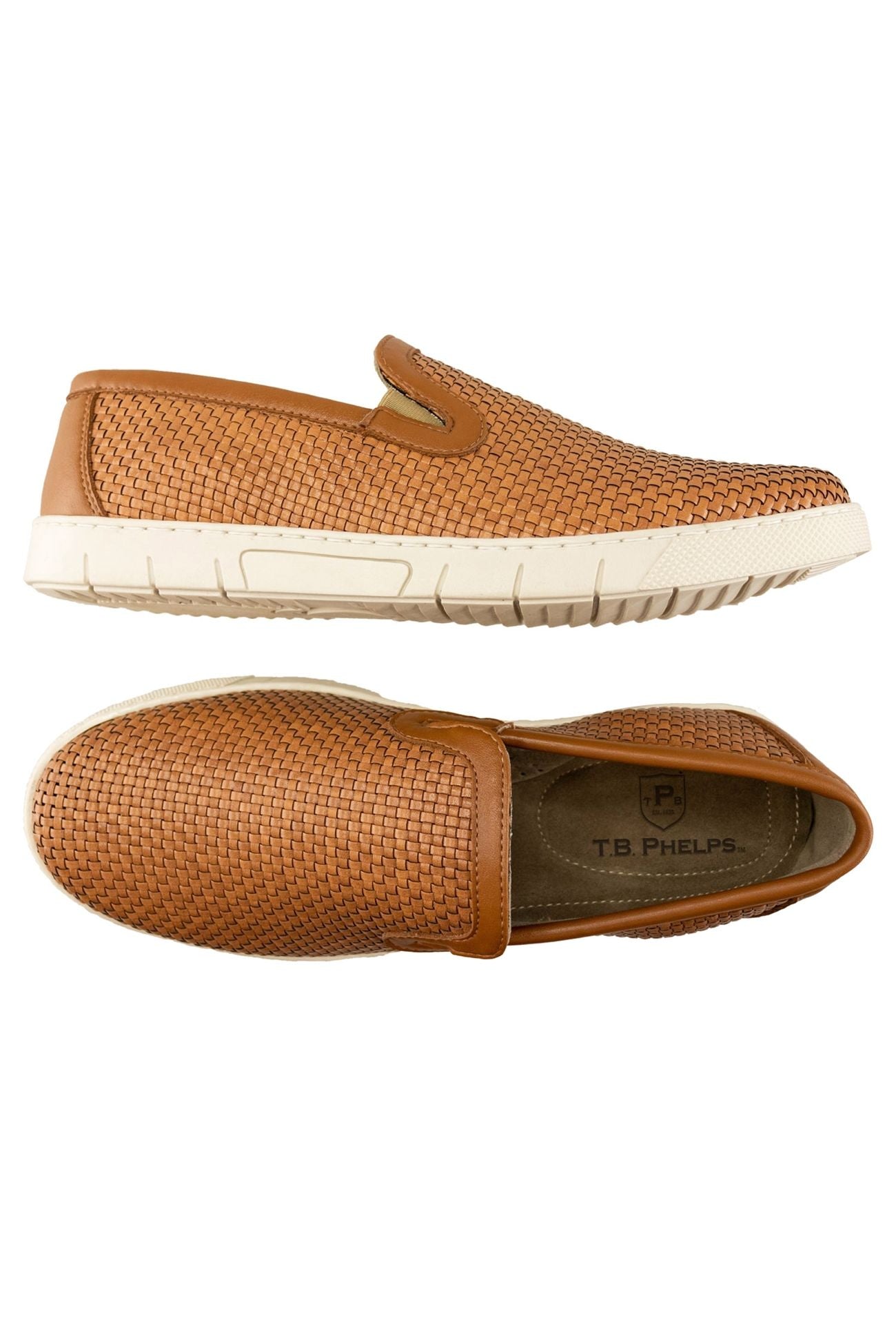 Scottsdale Slip on in Tan Woven Vegan Leather by T.B. Phelps