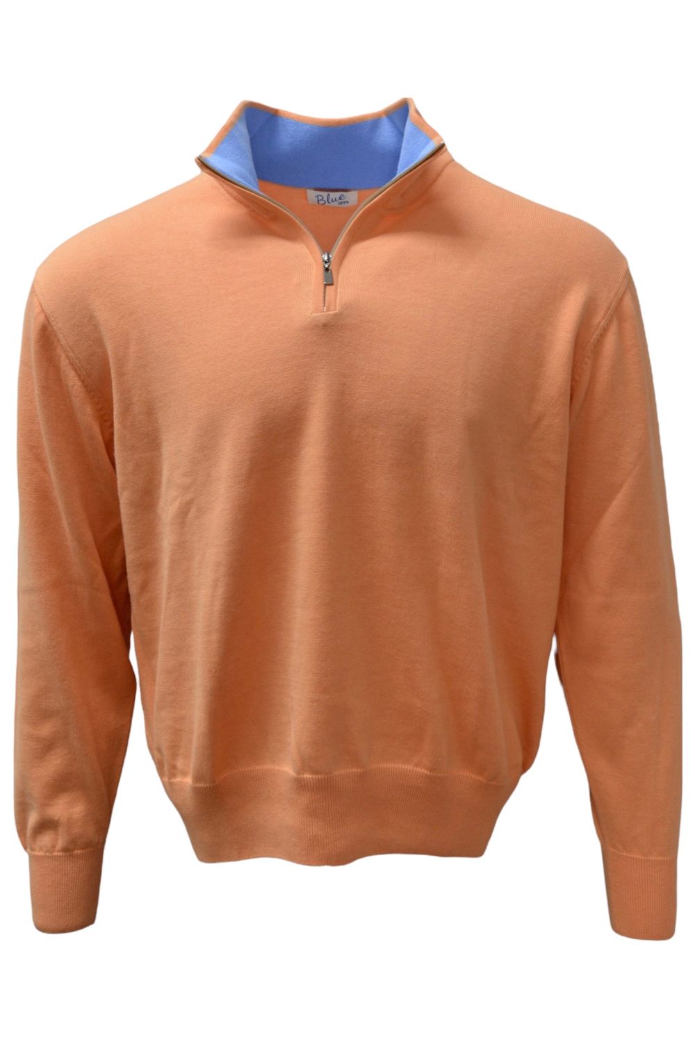 Lightweight Pima Cotton Quarter-Zip Sweater with Contrast Trim in Soft Coral by Blue 1899