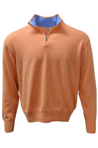 Lightweight Pima Cotton Quarter-Zip Sweater with Contrast Trim in Soft Coral by Blue 1899