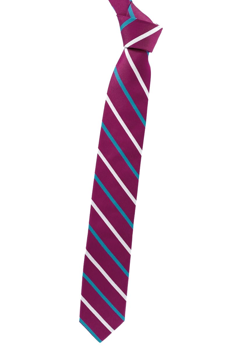 Raspberry, Aqua, and Silver-White Multi-Textured Stripe Woven Silk Tie by Robert Talbott