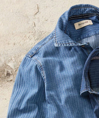 Italian Denim Herringbone Long Sleeve Sport Shirt in Choice of Colors by Borgo28