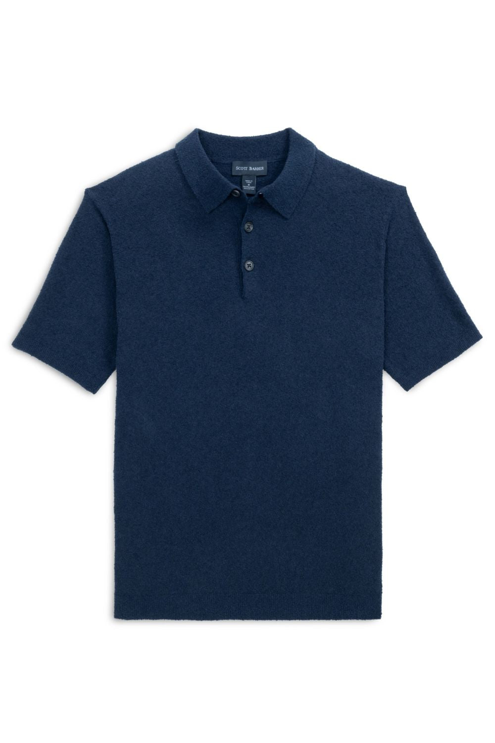 Fine Gauge Bouclé Knit Polo in Navy by Scott Barber