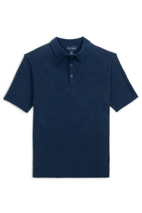 Fine Gauge Bouclé Knit Polo in Navy by Scott Barber
