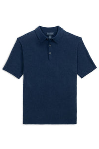 Fine Gauge Bouclé Knit Polo in Navy by Scott Barber