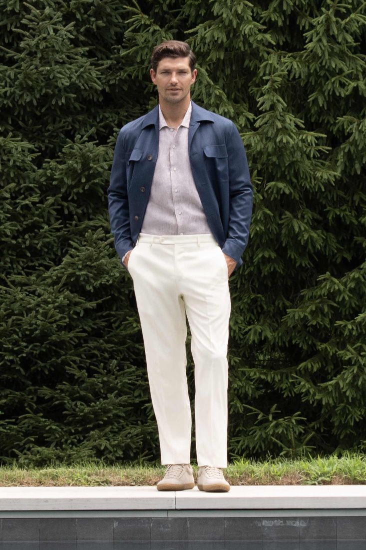 Devon Flat Front Super 110s Wool Serge Trouser in Cream (Modern Full Fit) by Zanella