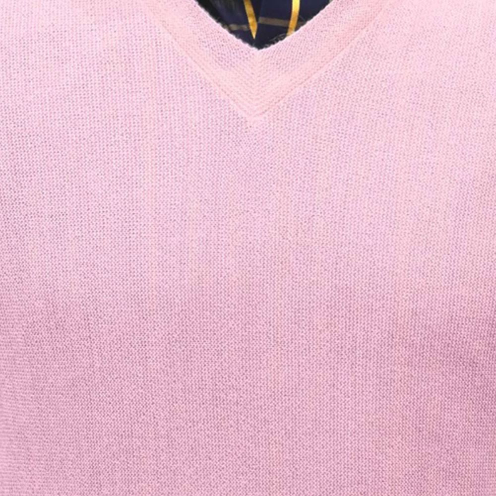Baby Alpaca 'Links Stitch' V-Neck Sweater in Pink by Peru Unlimited