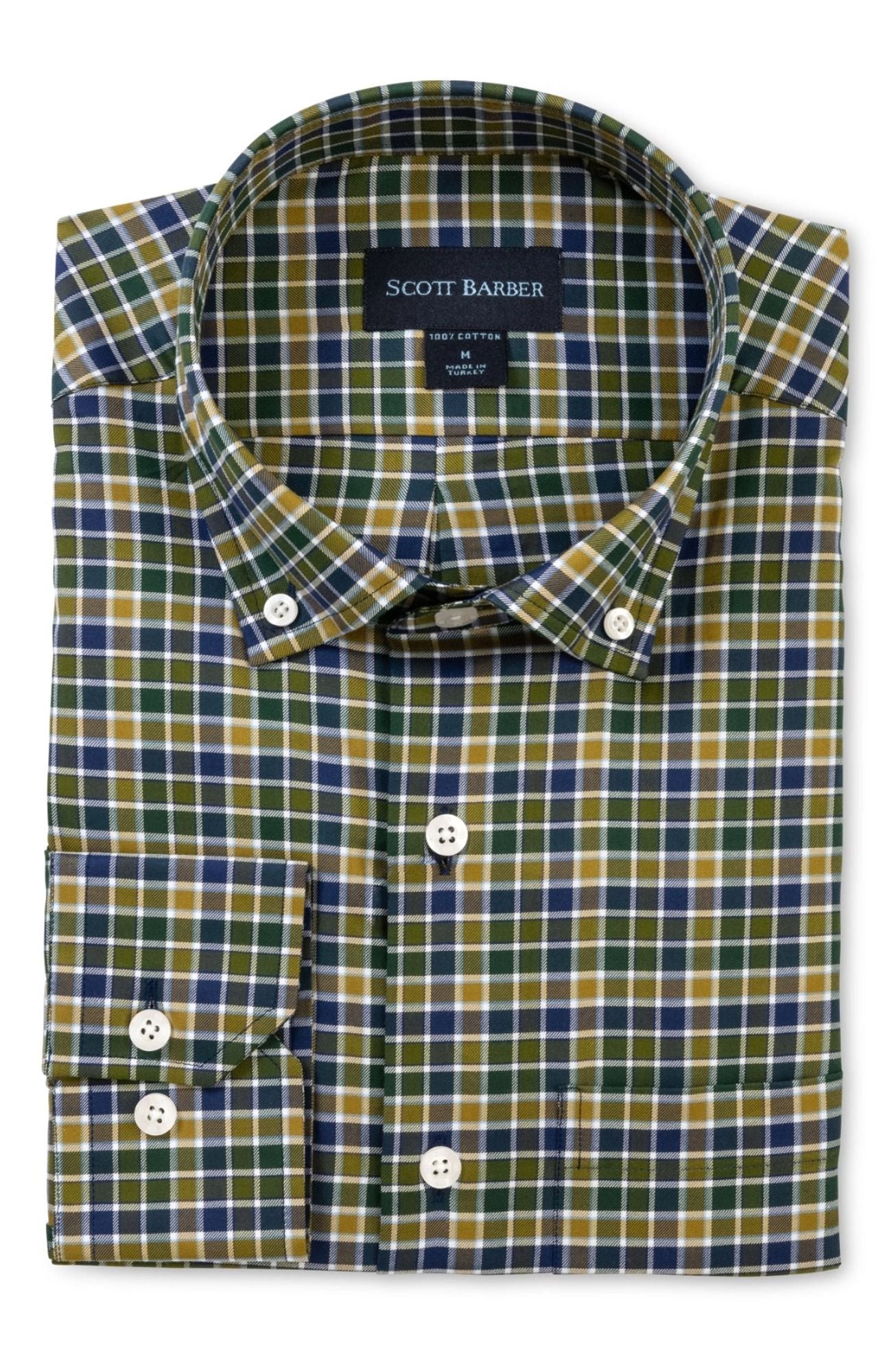 Prep Twill Check Long Sleeve Sport Shirt with Button Down Collar in Hunter Multi by Scott Barber