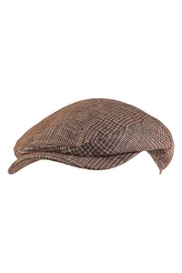 Ivy Classic Cap in Silk and Linen Brown and Sage Houndstooth Plaid by Wigens