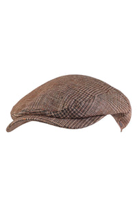 Ivy Classic Cap in Silk and Linen Brown and Sage Houndstooth Plaid by Wigens