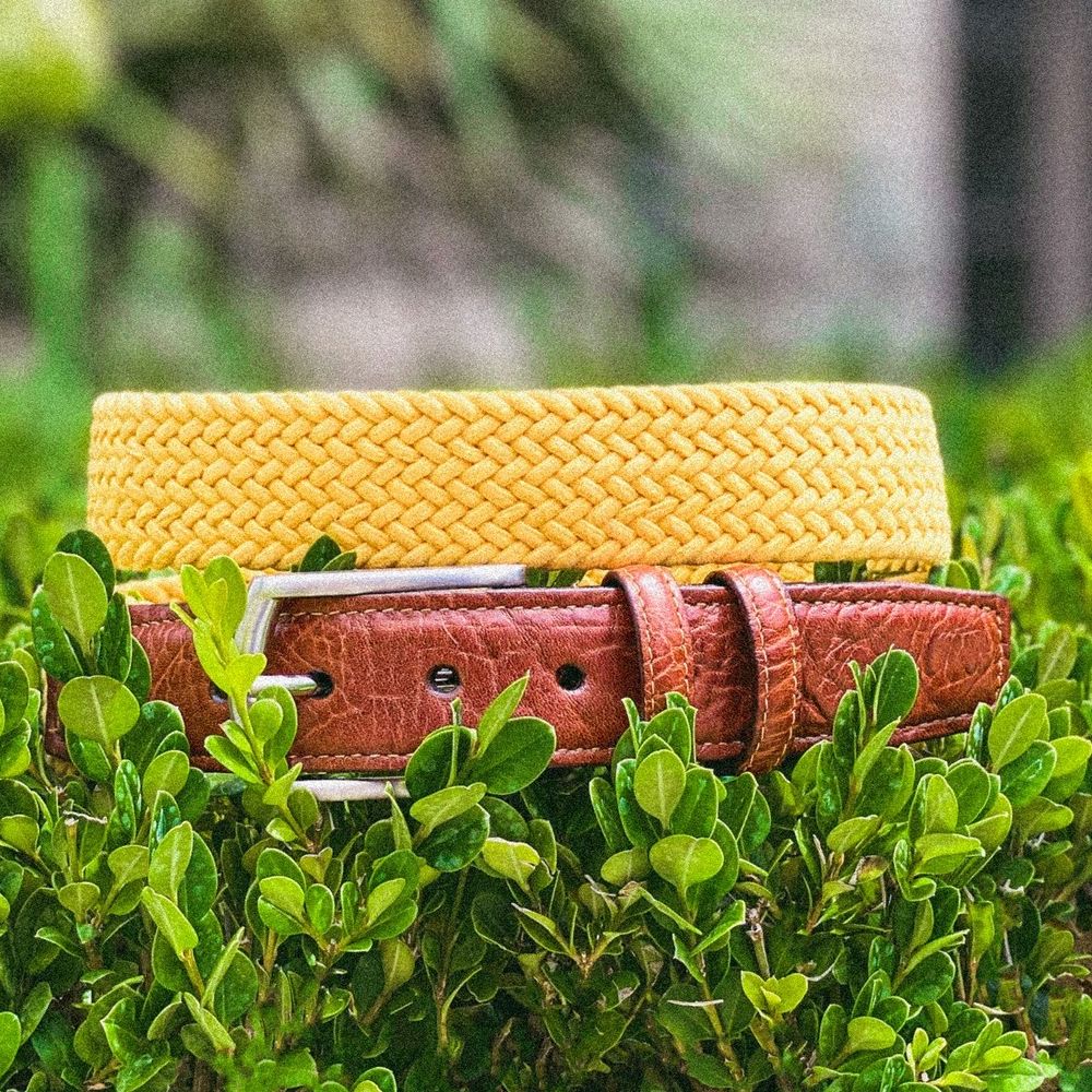 Italian Woven Cotton Elastic Belt in Yellow by Torino Leather