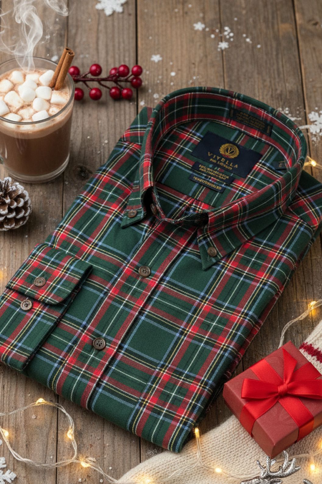 Hunter Green and Red Tartan Cotton and Wool Blend Button-Down Shirt by Viyella