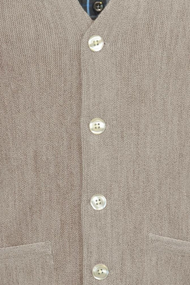 Baby Alpaca 'Links Stitch' V-Neck Cardigan Sweater in Sand Heather by Peru Unlimited
