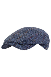 Ivy Contemporary Cap in Blue Harris Tweed Broken Herringbone (Size 59) by Wigens