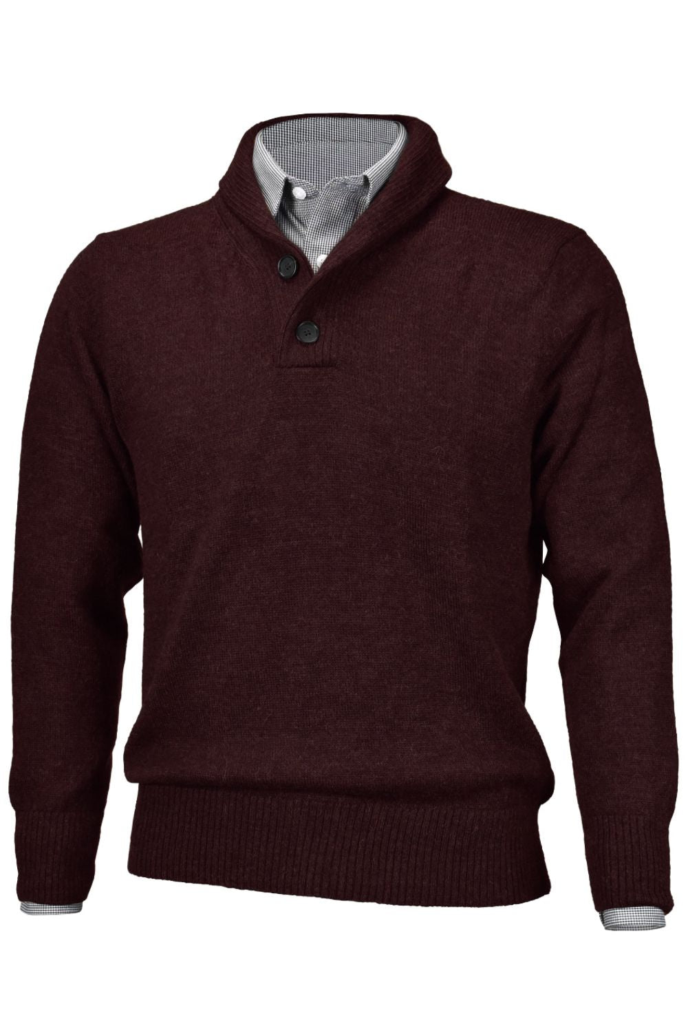Royal Alpaca 2-Button Shawl Collar Sweater in Wine Heather (Size Medium) by Peru Unlimited