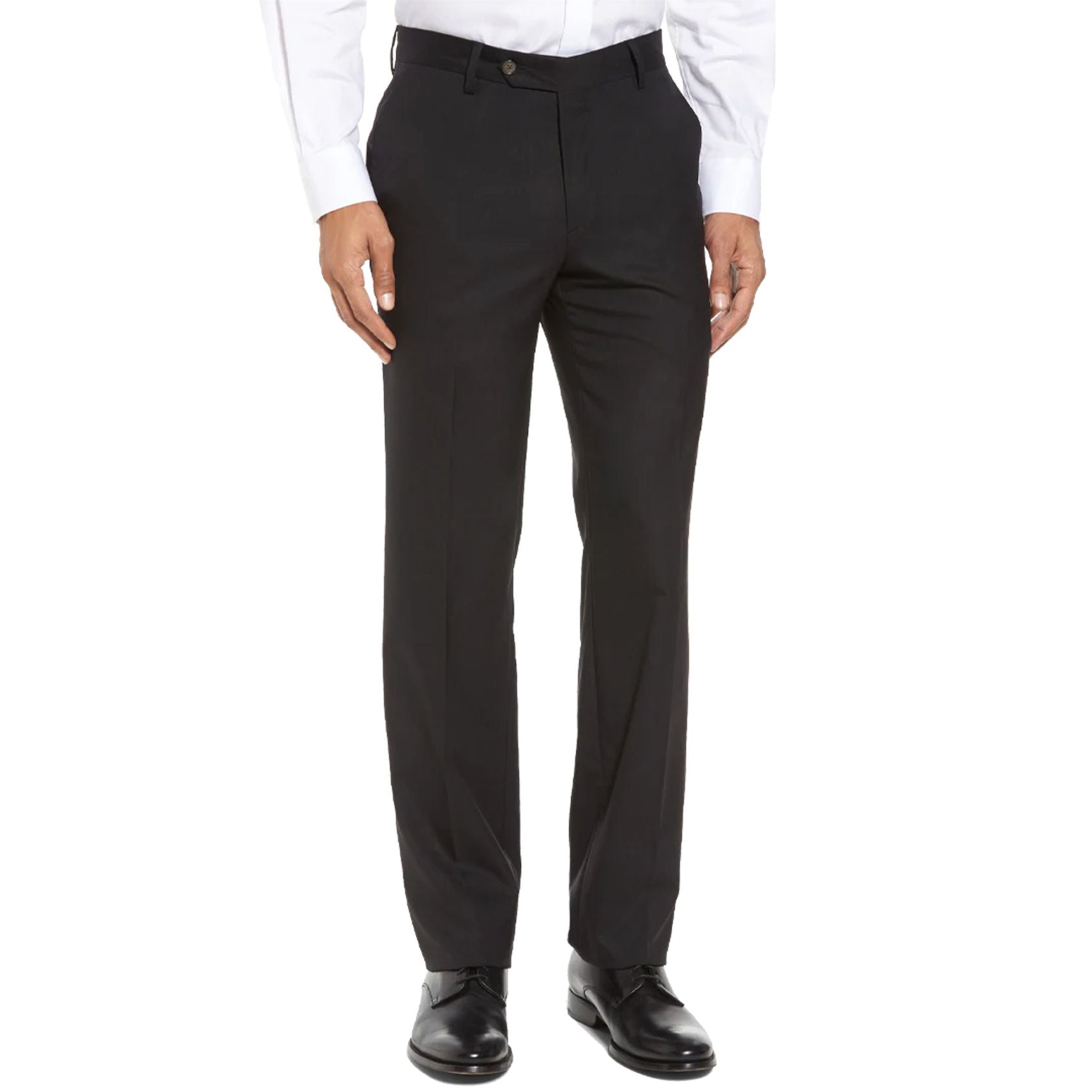 Stretch Worsted Wool Tropical Trouser in Black (Tribeca Modern Plain Front) by Berle