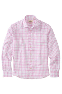 Italian Windowpane Plaid Linen Long-Sleeve Sport Shirt in Pink by Borgo28
