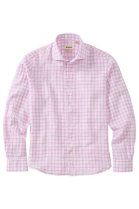Italian Windowpane Plaid Linen Long-Sleeve Sport Shirt in Pink by Borgo28