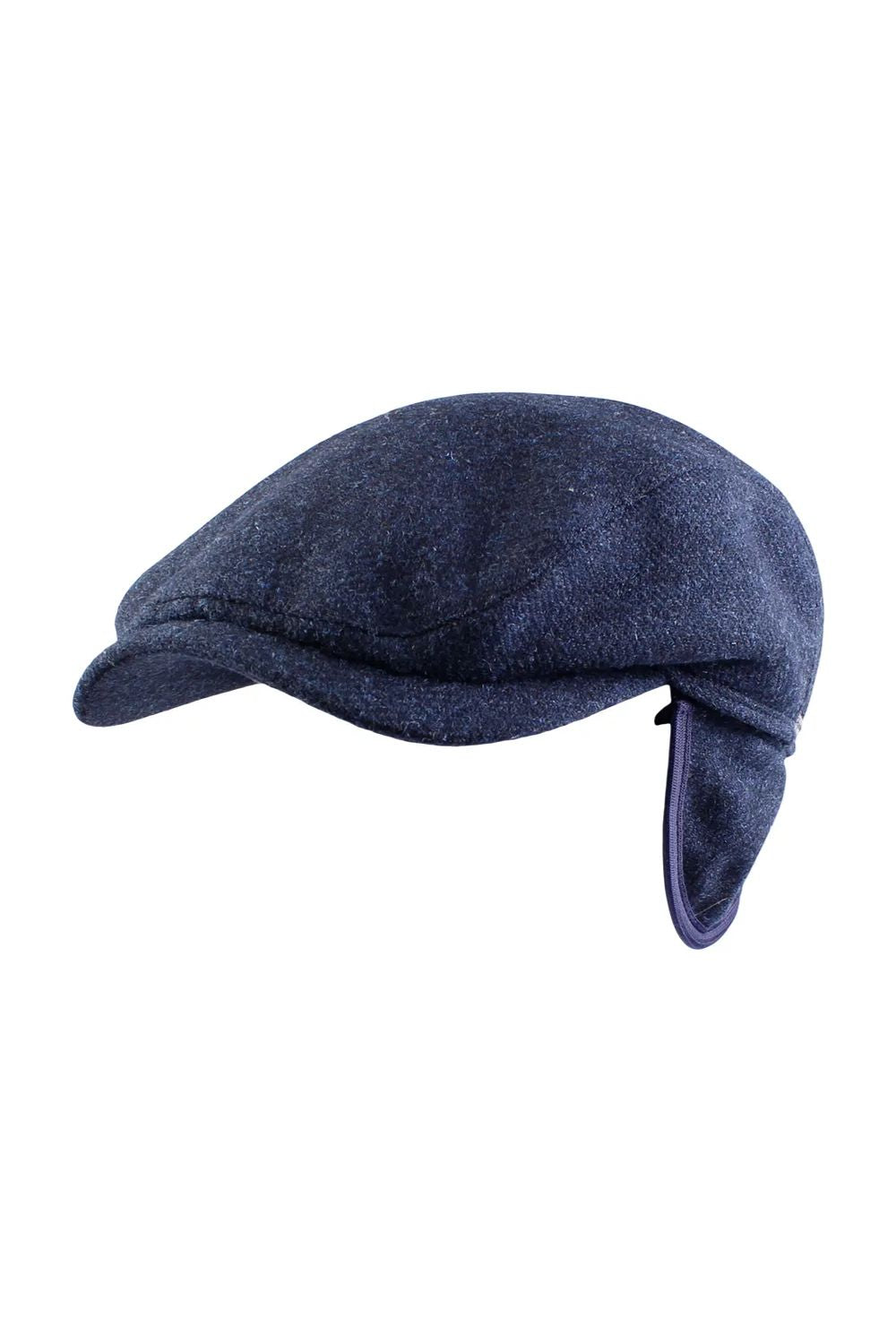 Ivy Contemporary Earflap Cap in Navy Mélange Shetland Wool (Size 58) by Wigens