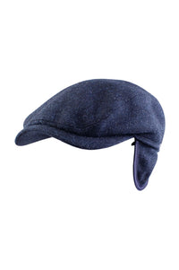 Ivy Contemporary Earflap Cap in Navy Mélange Shetland Wool (Size 58) by Wigens