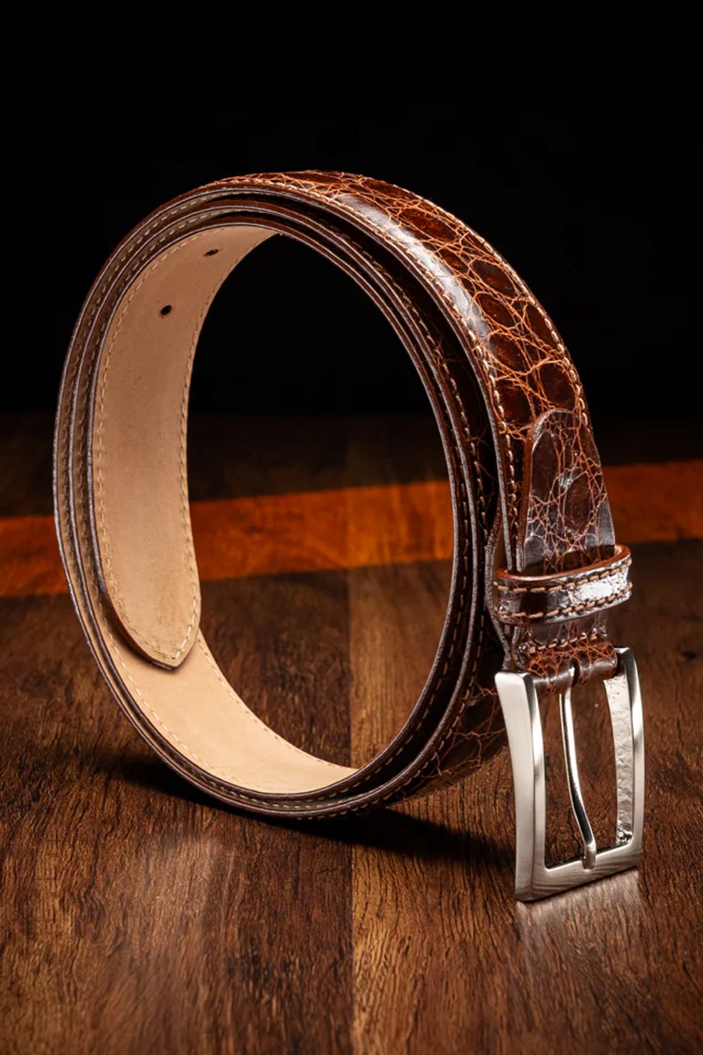 Caiman Crocodile Dress Belt in Cognac by Zelli Italia