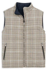 Reversible Wool Blend Houndstooth Quilted Vest in Khaki Plaid/Navy by Scott Barber