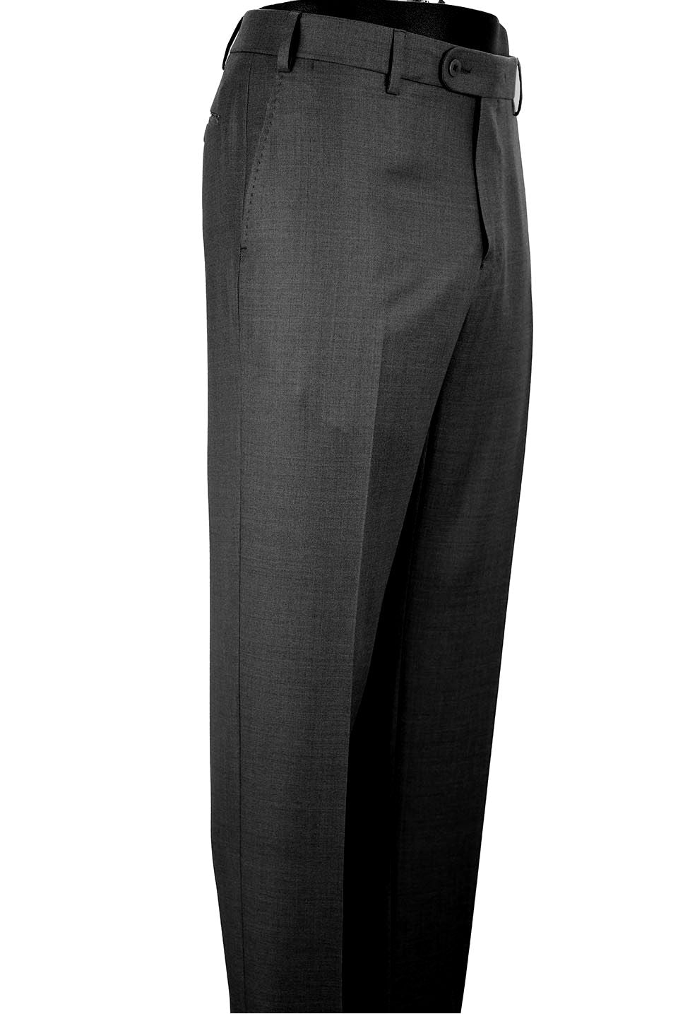 Super 110s Vitale Barberis Canonico Italian Luxury 4 Harness Wool Serge Flat Front Trouser in Charcoal (Choice of Fits) by 6 East by Ballin