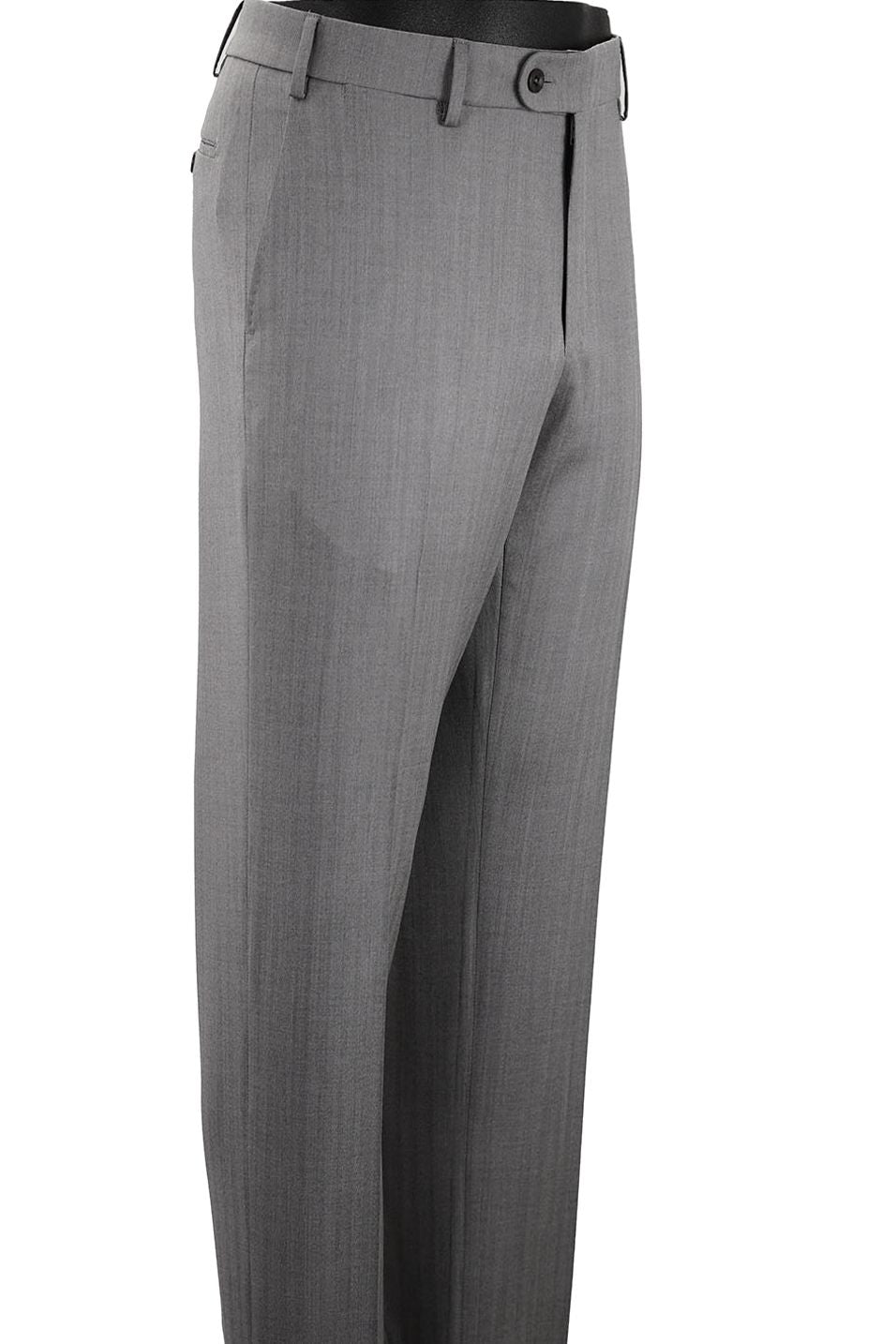 Super 130s Italian Solaro Herringbone Wool Flat Front Trouser in Grey (Choice of Fits) by 6 East by Ballin