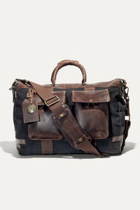 Canvas and Leather Travel Duffle in Black with Brown Leather by Will Leather Goods