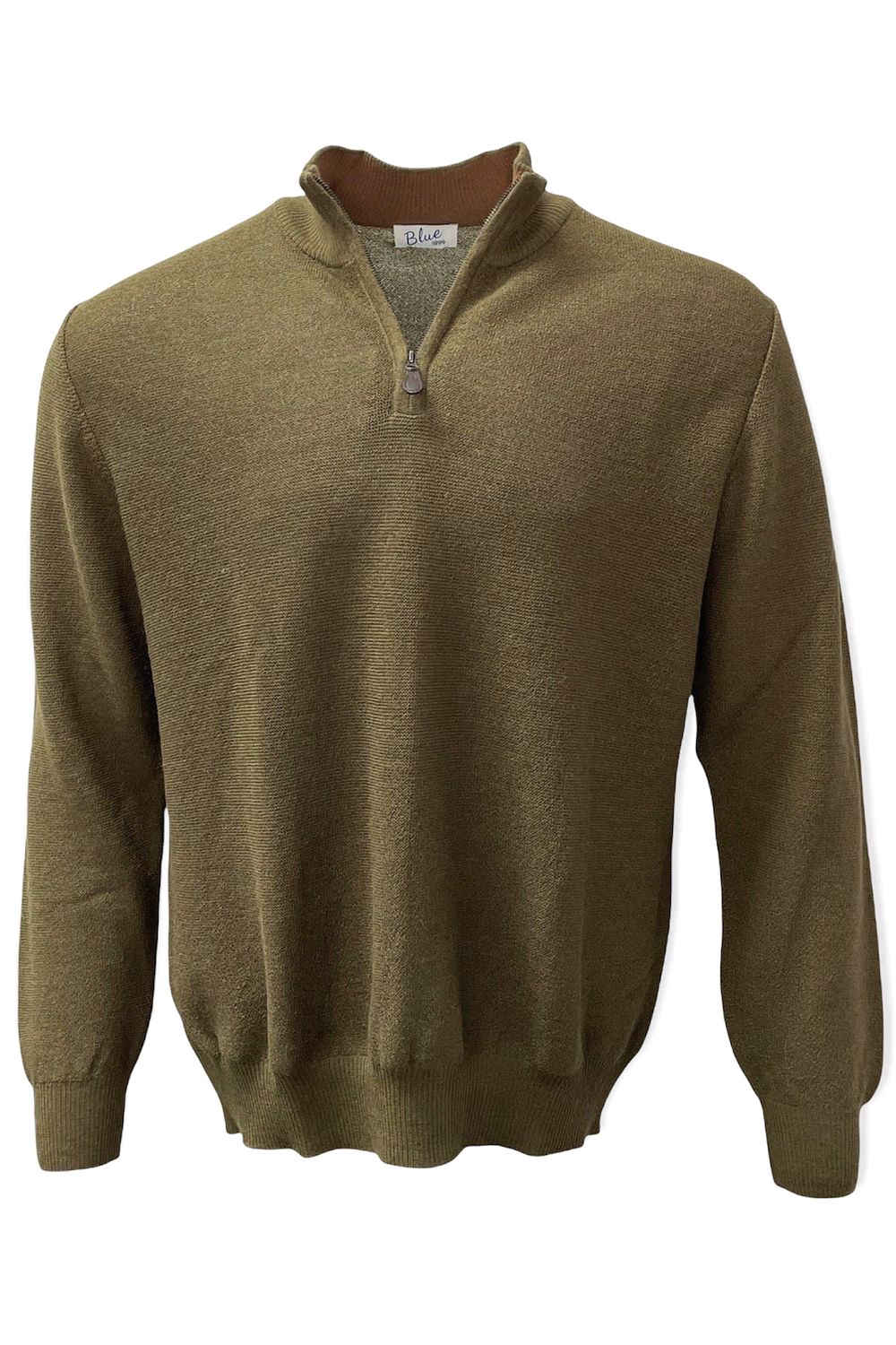 Baby Alpaca Links Knit Quarter-Zip Sweater in British Khaki by Blue 1899