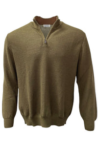 Baby Alpaca Links Knit Quarter-Zip Sweater in British Khaki by Blue 1899