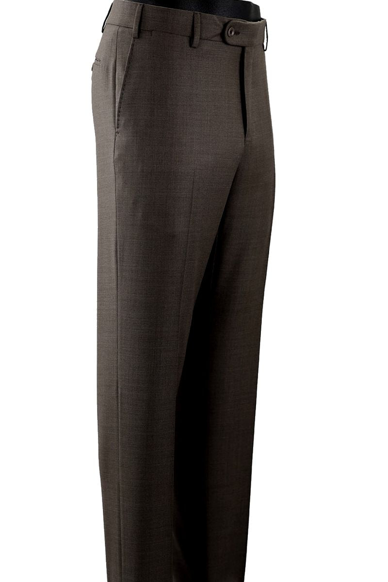 Super 110s Vitale Barberis Canonico Italian Luxury 4 Harness Wool Serge Flat Front Trouser in Dark Brown (Choice of Fits) by 6 East by Ballin
