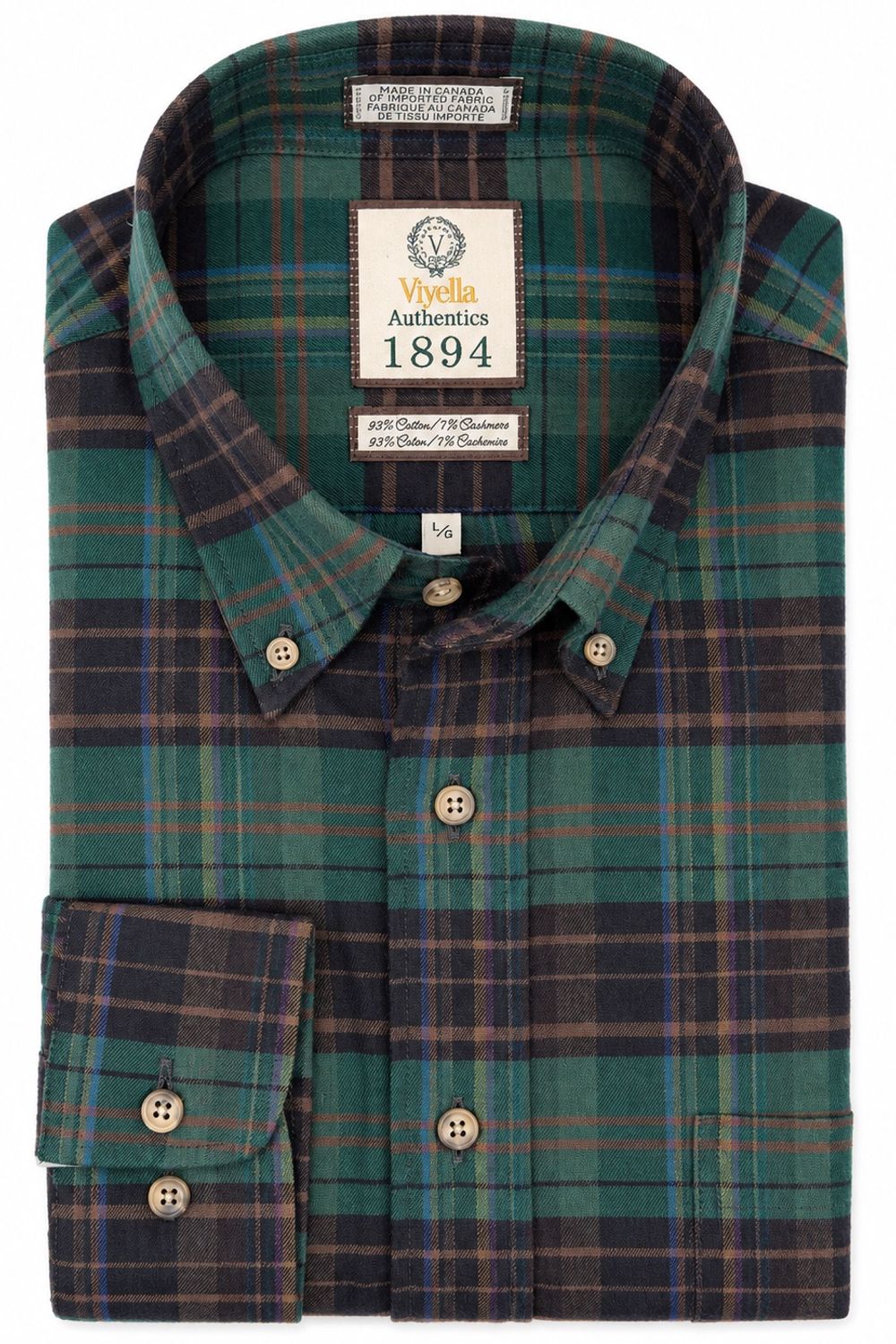 Brown and Green Multi Plaid Cotton and Cashmere Blend '1894 Authentics' Button-Down Shirt by Viyella