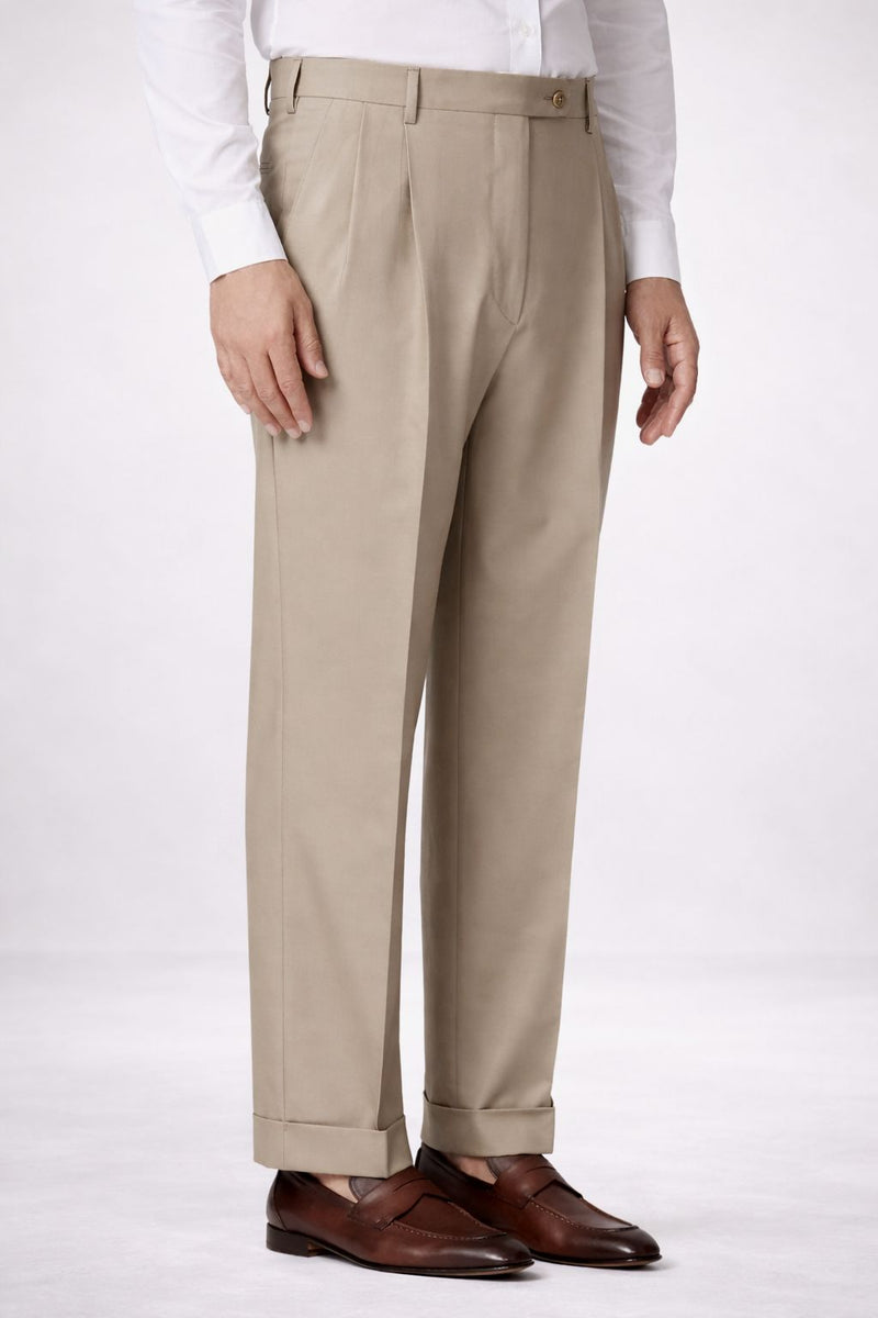Bennett Double Pleated Super 120s Wool Serge Trouser in Light Beige (F Bennett Double Pleated Super 120s Wool Serge Trouser in Light Beige (F