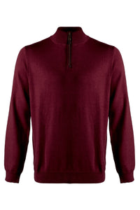 Extra Fine 'Zegna Baruffa' Merino Wool Quarter-Zip Sweater in Buch Red by Viyella