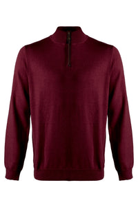 Extra Fine 'Zegna Baruffa' Merino Wool Quarter-Zip Sweater in Buch Red by Viyella