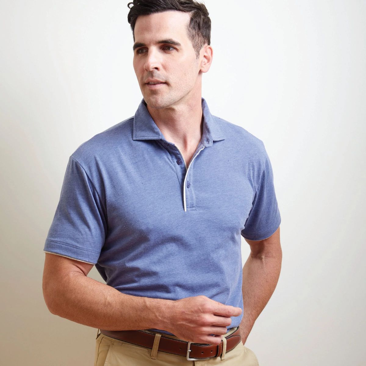 Pacific Grove Contrast Tipped Polo in Denim Blue Mix by Left Coast Tee