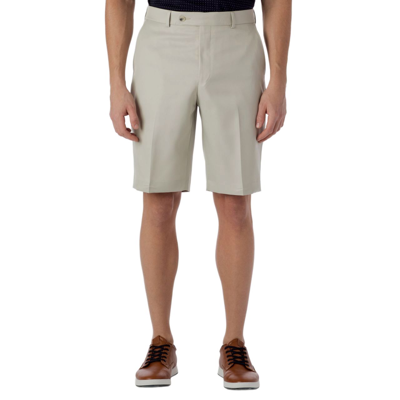 Micro Nano Travel Twill Performance Gabardine Plain Front Shorts in Cream (Nash Relaxed Fit) by Ballin