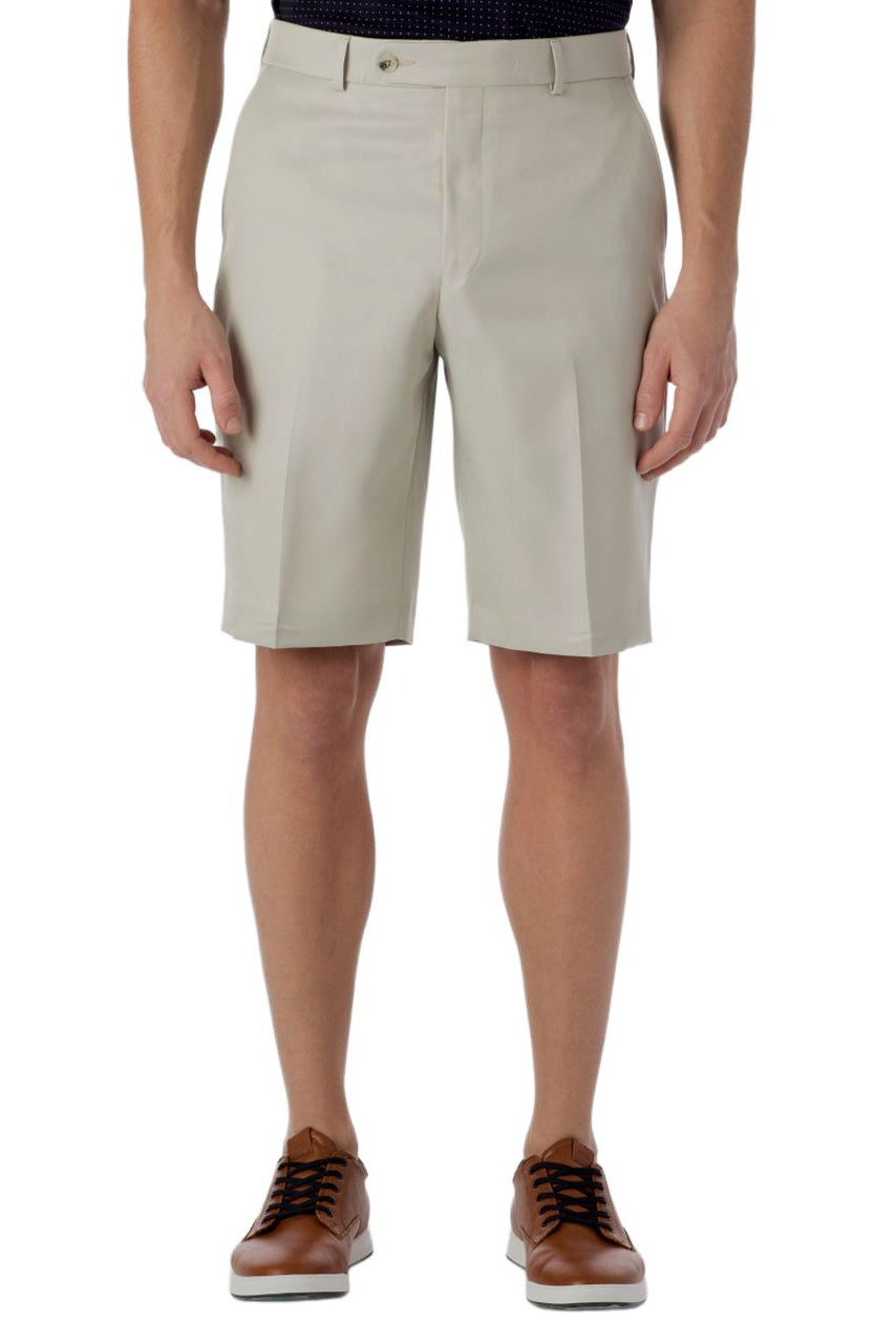 Micro Nano Travel Twill Performance Gabardine Plain Front Shorts in Cream (Nash Relaxed Fit) by Ballin