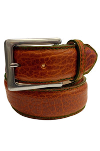 Webster Bison Leather Belt with Contrast Stitch Edge in Walnut by T.B. Phelps