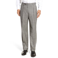 Stretch Wool Fancies Trouser in Black & White Plaid, Size 38 (Milan Double Reverse Pleat) by Berle
