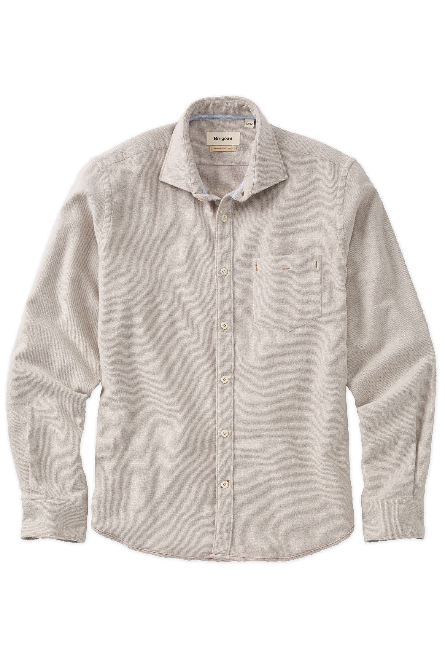 Italian Mélange Brushed Twill Long-Sleeve Sport Shirt in Beige by Borgo28