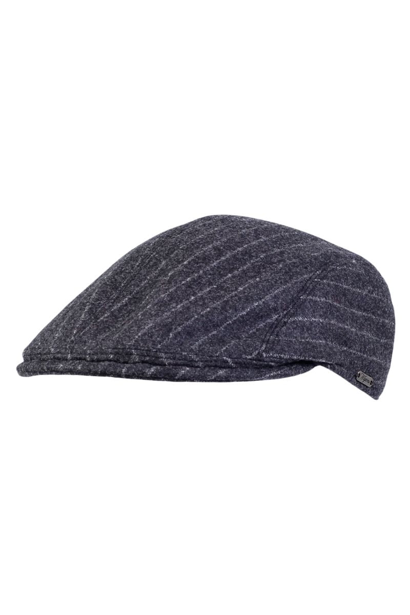 Ivy Modern Pinstripe Wool Flannel Cap in Dark Grey Mélange by Wigens