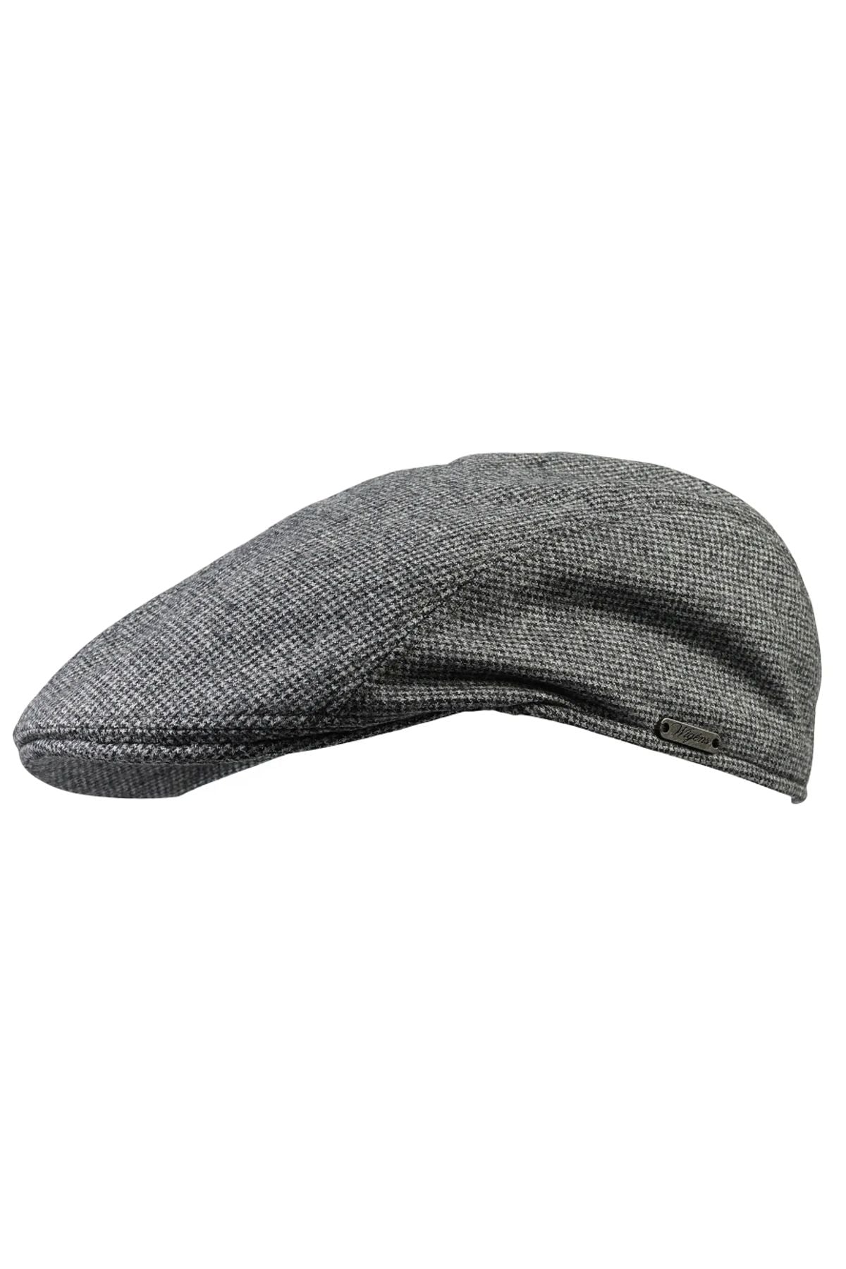 Ivy Modern Houndstooth 'Vitale Barberis Canonico' Wool Blend 'Archive Line' Cap in Grey by Wigens