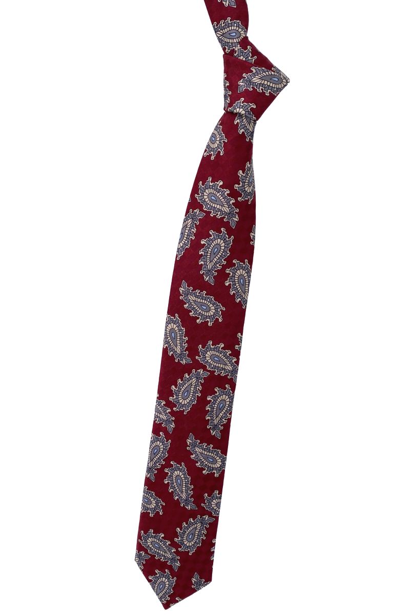 Burgundy, Grey, and Tan Paisley 'Best of Class' Woven Silk Tie by Robert Talbott