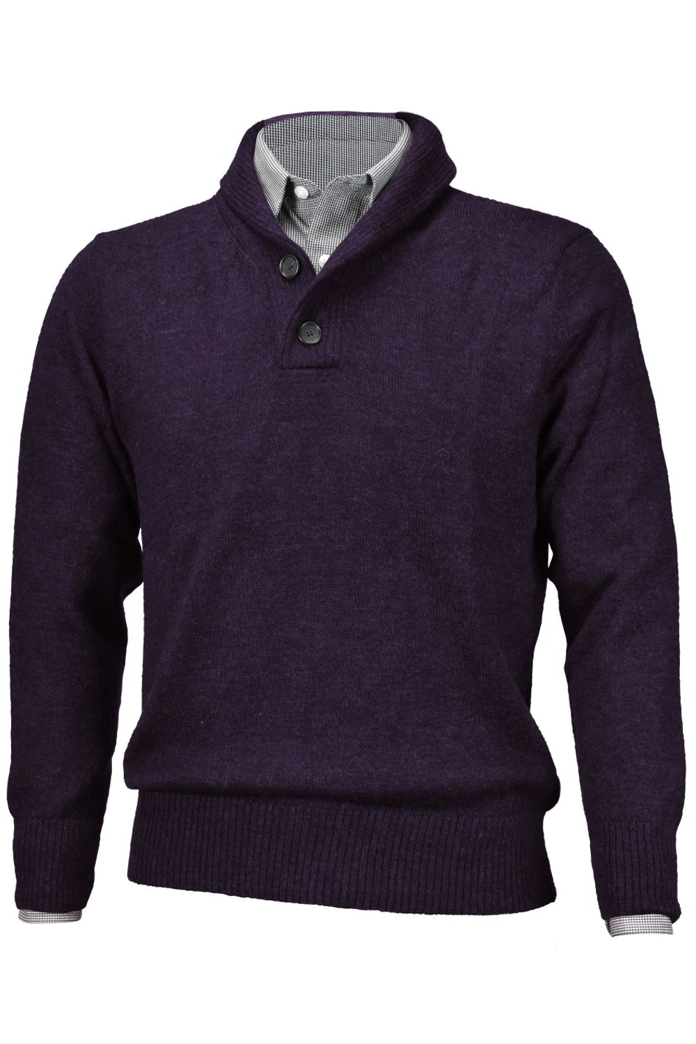 Royal Alpaca 2-Button Shawl Collar Sweater in Plum Heather by Peru Unlimited