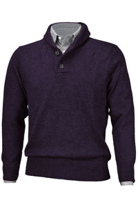Royal Alpaca 2-Button Shawl Collar Sweater in Plum Heather by Peru Unlimited