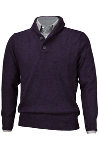 Royal Alpaca 2-Button Shawl Collar Sweater in Plum Heather by Peru Unlimited