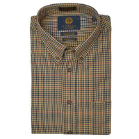 Tan and Navy Check Cotton and Wool Blend Button-Down Shirt (TAILORED FIT) by Viyella