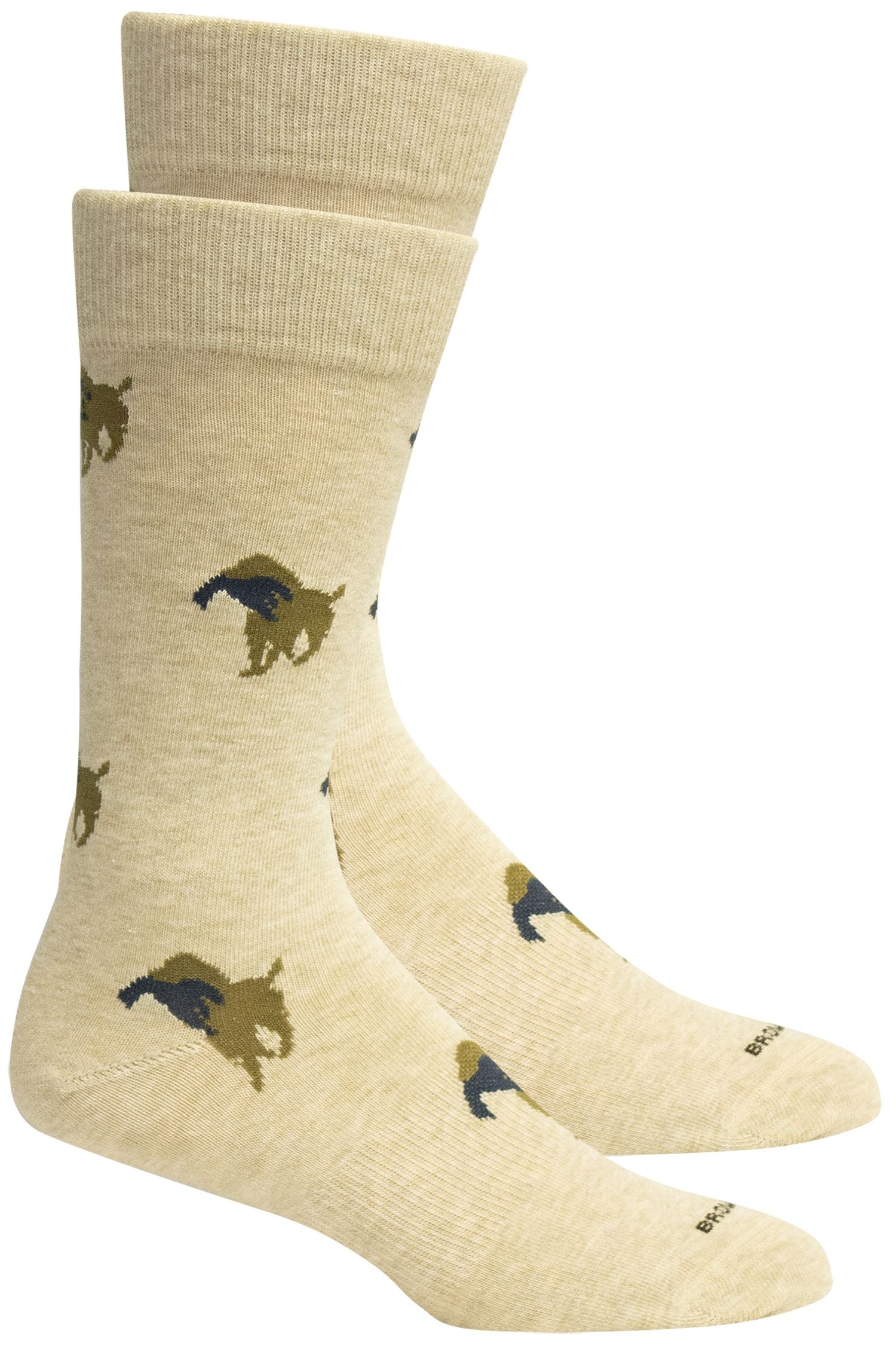 'Church' Hunting Dog Patterned Cotton Socks in Oatmeal by Brown Dog Hosiery