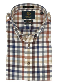 Natural and Spice Multi Check Cotton and Wool Blend Button-Down Shirt by Viyella